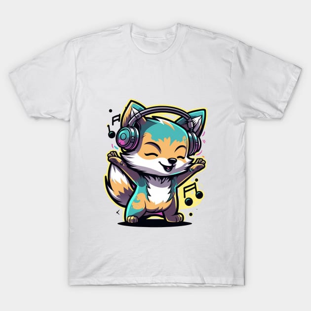 cute happy wolf wearing headphones music T-Shirt by alaarasho